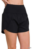 High Waisted Zippered Back Pocket Running Shorts-Black