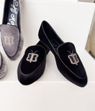 Butterfly Velvet Flats in Grey