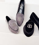 Butterfly Velvet Flats in Grey