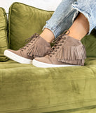 Nick Fringe Sneaker Wedge in Taupe