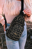 Leopard Printed PU Leather Zippered Fanny Pack Sling Bag