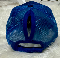 Royal Blue Glitter Ponytail Trucker Hat