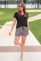 Get In Line Striped Leopard Drawstring Everyday Shorts