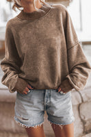 Black Plain Drop Shoulder Crew Neck Pullover Sweatshirt