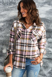 Khaki Plaid Print Casual Button Up Pocket Shacket