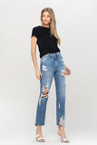 Super High Rise Tattered Ankle Straight-Flying Monkey Brand Jeans