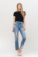 Super High Rise Tattered Ankle Straight-Flying Monkey Brand Jeans