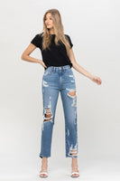 Super High Rise Tattered Ankle Straight-Flying Monkey Brand Jeans