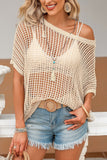 Fishnet Knit Ribbed Round Neck Short Sleeve Tee