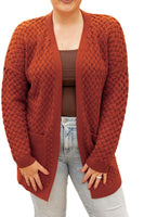 Chestnut Weave Knit Side Pockets Plus Size Cardigan