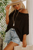 Fishnet Knit Ribbed Round Neck Short Sleeve Tee