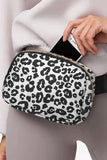 White 20*5*14cm Leopard Print Buckle Canvas Waist Pack Belt Bag