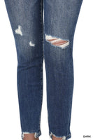 Distressed Hem Ankle Skinny Denim Pants