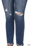 Distressed Hem Ankle Skinny Denim Pants