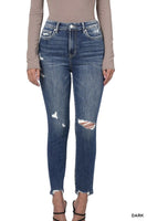 Distressed Hem Ankle Skinny Denim Pants