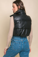 PU Faux Leather puffer West With Snap Button