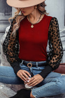 Black Casual Leopard Transparent Peasant Sleeve Shirt