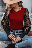 Black Casual Leopard Transparent Peasant Sleeve Shirt