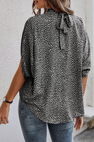 Knot Stand Neck Tunic Short Sleeve Blouse