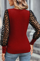 Black Casual Leopard Transparent Peasant Sleeve Shirt