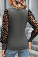 Black Casual Leopard Transparent Peasant Sleeve Shirt