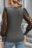 Black Casual Leopard Transparent Peasant Sleeve Shirt