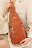 Chestnut Adjustable Straps Zipped PU Leather Sling Bag