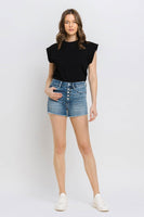 Super High Rise Button Up Stretch Shorts