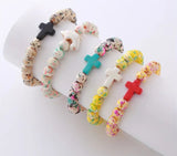 Colorful Cross Imitation Pine Stone Wooden Bracelet, Unisex