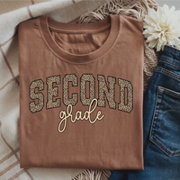 SECOND GRADE LEOPARD Letters Graphic T-Shirt
