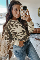 Bright White Plus Size Crew Neck Animal Print Pullover Sweatshirt