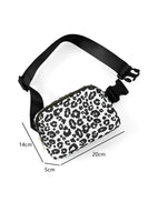 White 20*5*14cm Leopard Print Buckle Canvas Waist Pack Belt Bag