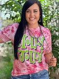 Holly Jolly on Red Tie Dye Tee