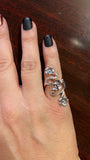 Vintage Engraved Flower Vine Petal Gemstone Stackable Rings