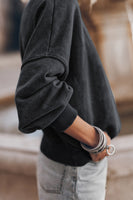 Black Plain Drop Shoulder Crew Neck Pullover Sweatshirt