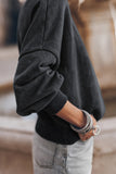 Black Plain Drop Shoulder Crew Neck Pullover Sweatshirt