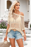 Fishnet Knit Ribbed Round Neck Short Sleeve Tee