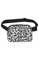 White 20*5*14cm Leopard Print Buckle Canvas Waist Pack Belt Bag