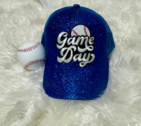 Royal Blue Glitter Ponytail Trucker Hat