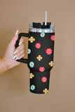 Black Cute Florets 304 Stainless Double Layer Thermos Tumbler