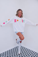 White Glitter Howdy Patch Casual Star Sweatshirt