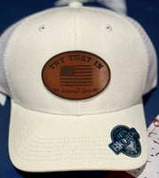 Try that in a Small Town Leather Patch Hat on White Structured Mesh Back Hat