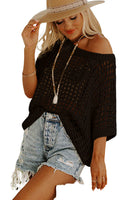 Fishnet Knit Ribbed Round Neck Short Sleeve Tee