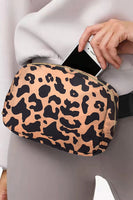 White 20*5*14cm Leopard Print Buckle Canvas Waist Pack Belt Bag