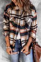 Khaki Plaid Print Casual Button Up Pocket Shacket