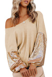 Black Cross Backless Sequin Bishop Sleeve Top