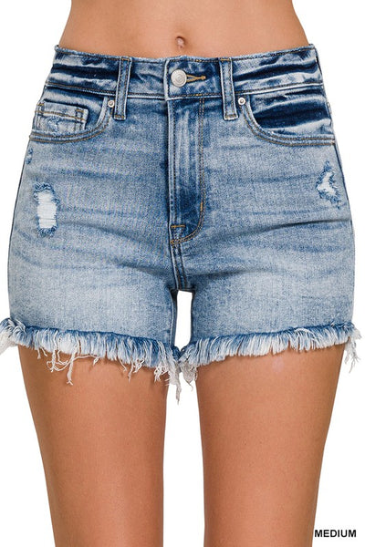 Raw Frayed Hem Ripped denim shorts