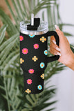 Black Cute Florets 304 Stainless Double Layer Thermos Tumbler