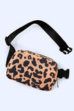 White 20*5*14cm Leopard Print Buckle Canvas Waist Pack Belt Bag