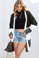 Multicolour Colorblock Textured Cable Knit Open Front Cardigan